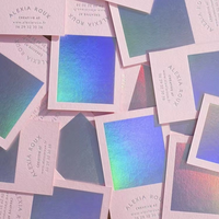 Cartes de vœux personnalisées en papier coton avec estampage à chaud argenté holographique de luxe rose, impression de cartes postales, texte doré
