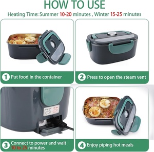110V/12V 60W 80W 3-6L Dual Tier <b>Portable</b> Food Warmer Food <b>Heater</b> Removable Heatable Stainless Steel <b>Electric</b> Lunch Box Car Home - Product Image 2