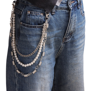 Multi Layered Pearl Spring Pants <b>Chain</b> Metal Link Waist <b>Chain</b> For Daily Wear Hip Hop Fashion Accessory - Product Image 2