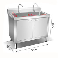 Personnalisé SS 304 Acier Inoxydable Double Cuvette Évier À Main Cuisine Commerciale Restaurant Table Évier Armoire Avec Porte Charnière