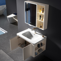 Meuble-lavabo flottant Lite Lux All-Al, porte de rangement gauche, double compartiment fermé, étagère latérale, vasque en céramique intégrée, pour projets résidentiels et hôteliers