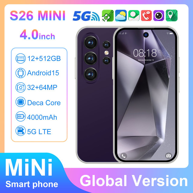 S26 MINI High Quality 5G Smartphone 4.0 Inch 12GB+512GB Deca Core Unlocked Mobile Phone