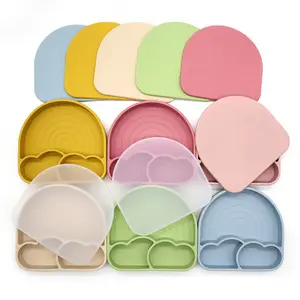 Cute Rainbow Silicone Divided Toddler Plates Portable Non Slip Suction Plates for Babies and Kids BPA Free Baby Dinner Plate