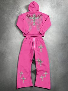 Ensemble 2 pièces pour femme, sweat-shirt et pantalon de survêtement, imprimé croix gothique ange, automne, poids lourd, 100% coton, tissu tricoté anti-boulochage - Product Image 3