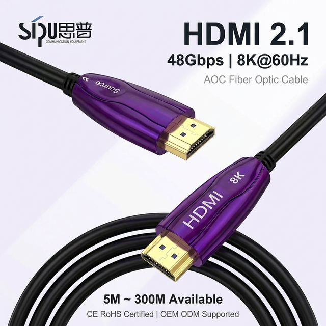 SIPU AOC Fiber Optic HDTV 2.1 Cable 4K 8K Gold Plated Active Optical HDR EARC for HDTV Home Theater 5M 10M 20M 30M OEM