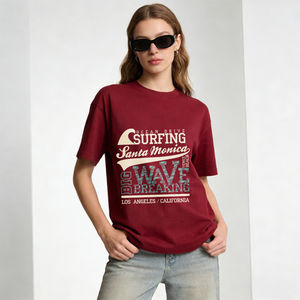 Camiseta negra <span class=keywords><strong>con</strong></span> estampado gráfico de Surfing Santa Monica Ocean Drive Big Wave Breaking Los Angeles California, ropa informal - Product Image 4