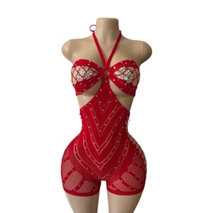 Conjunto de Ropa Sexy con Cuello Halter y Diamantes, para Fiesta de Carnaval, Ropa de Bailarina Exótica, Atuendo de Stripper, Ropa de Actuación - Product Image 3
