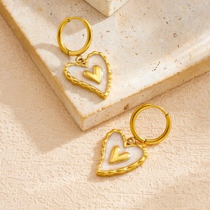 Heart-Shaped Hoop <b>Earrings</b> Gold Plated Zinc Alloy Stainless Steel <b>Post</b> Gift Jewelry E6295 - Product Image 3