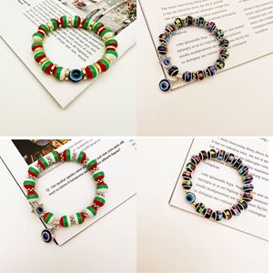 Bracelet élastique coloré de Noël, motif œil porte-bonheur et main de Fatma, bijoux religieux perlés, cadeau unisexe, styles 1 2 3 4 5 8 - Product Image 1
