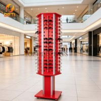 White Rotating Sunglasses Display Rack with Wheels, Multi-Sided Retail Stand for Eyewear Shops & Malls