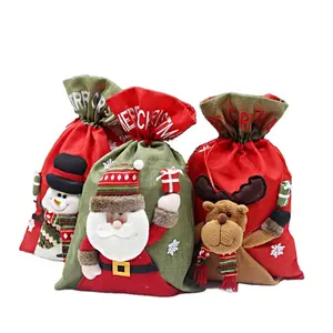 YQ-164 Sang Trọng Santa Bao Tải Giáng Sinh Sang Trọng Snowman Santa Dây Rút Túi Quà Tặng 20X14 Inch