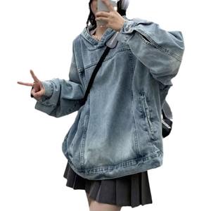 Veste à capuche en jean style américain délavé rétro pour bébés, respirante, imperméable, 100 % coton, coupe ample - Product Image 5