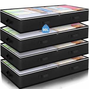 Under <b>Bed</b> Storage <b>Bags</b> for Clothes and Blankets, Foldable Fabric Zipper Container with Clear Window and Reinforced Handles - Product Image 1