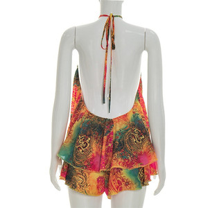 Colorful Print 2 Piece <b>Set</b> Woman Summer Trend Alter Backless Ruffles Camisole Tops and Elastic Waist Sorts Beac Style Suits - Product Image 6