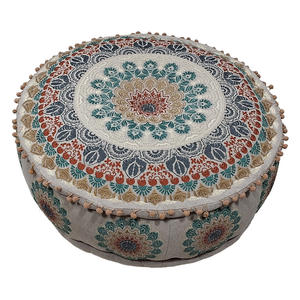 Hot Selling Modern Home Pouf Indian Handmade <b>Foot</b> <b>Stool</b> Boho Ottoman <b>Round</b> Poufs 40X40X20 CM - Product Image 3