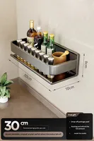 Étagère à épices murale en métal à double niveau sans perçage avec 5 crochets pour rangement de cuisine, épices, assaisonnements, vaisselle et outils de nettoyage