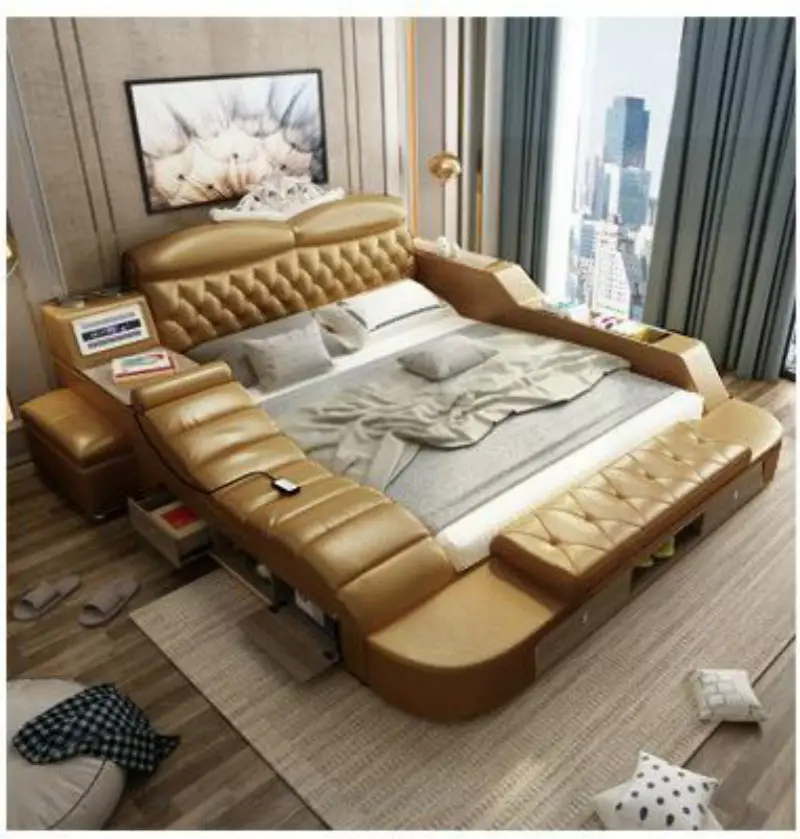 stock factory Platform Bed Leather Upholstery With Functions multi functional storage tatami massage music bed massage music