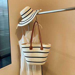 Lot de 2 sacs de plage en paille grande capacité et ensemble de sacs de voyage en paille avec chapeau pour femme - Product Image 6