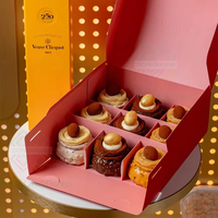 Boîte en papier rose écologique de qualité alimentaire à poignée pour gâteau pop pour biscuits bonbons sushi boulangerie restauration rapide emballage en ruban