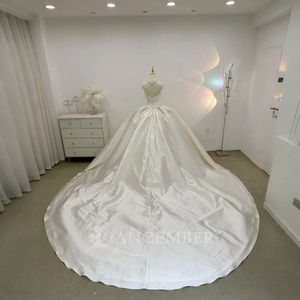 Satin Diamond Embellished Modern <b>Wedding</b> Chapel Train Ball Gown Sweetheart Bride Dress Plus Size Outdoor for - Product Image 2