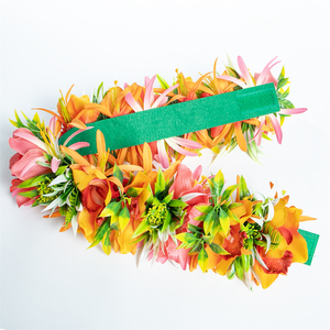 Grand Bandeau en Soie <span class=keywords><strong>Hawaïenne</strong></span> <span class=keywords><strong>Fleur</strong></span> d'Orchidée avec Feuille en Plastique Haku Couronne Florale pour Danse Hula et Festival - Product Image 4