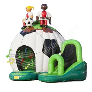 most popular inflatable soccer dome bouncer with slide,disco soccer bounce house with light and sound