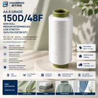 Filament de polyester DTY 100 % de qualité AA 150D/48F, semi-mat, à faible élasticité, entrelacé moyen, blanc brut, pour tricotage et tissage