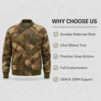 Blouson universitaire camouflage personnalisé pour homme, imprimé intégral, boutons-pression, bordure côtelée, style baseball, décontracté, streetwear