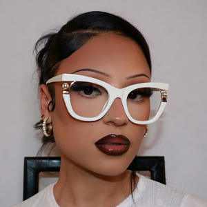 Gafas ópticas de moda para mujer, bloqueo de luz azul, medio Marco, Ojo de Gato, <span class=keywords><strong>perla</strong></span>, gran tamaño, venta al por mayor - Product Image 3