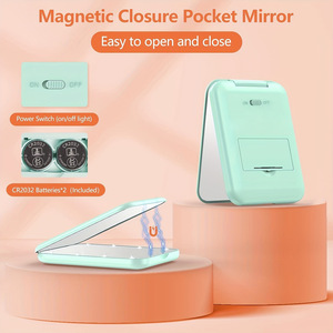 1X/2X Magnification LED Makeup Mirror with Light for <strong>Purse</strong> Custom Logo Pink Pocket Mirror Small Lighted Mirror for Gift - Product Image 4