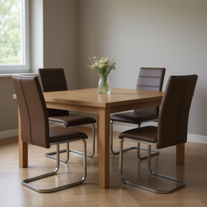 4 sedie da pranzo a sbalzo in ecopelle marrone con gambe in metallo, design moderno, mobili per la casa - Product Image 2