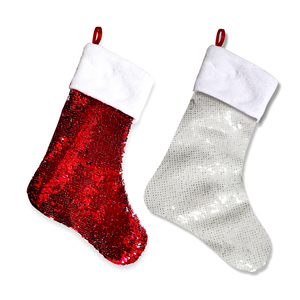 Chaussettes pour cadeau <span class=keywords><strong>de</strong></span> noël, accessoire suspendu avec des décorations, paillettes rouges - Product Image 1