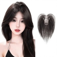 Postiche pour femme à franges en forme de 8, pour volume et couverture des cheveux gris, avec couronne haute, fibres réalistes, brun clair, en dentelle, sans colle