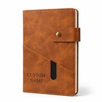 Carnet en cuir PU personnalisé en gros avec fermeture à bouton-pression, poche avant et logo personnalisé pour cadeaux d'affaires