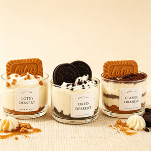 Realistic Mousse Dessert Cup Scented <b>Candle</b> With Lotus Biscuit And Oreo Topping Natural Soy Wax Glass Jar Aroma Gift <b>Candle</b> - Product Image 3