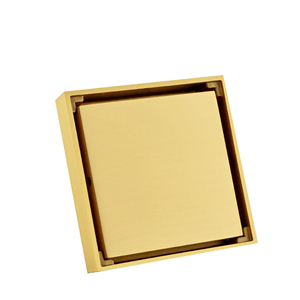 Siphon de sol carré en laiton brossé doré anti-odeur, insert de carrelage invisible pour douche, idéal pour salle de bain, hôtel, cuisine - Product Image 1