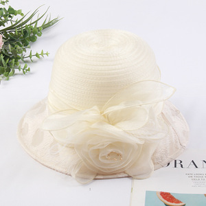 Fufan verano Organza <span class=keywords><strong>encaje</strong></span> flor pequeña maceta al aire libre señoras moda todo-fósforo sombrero <span class=keywords><strong>de</strong></span> playa - Product Image 3