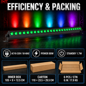 תאורת קיר LED RGBW 4 ב-1, 24x8W 80W, עדשת 25 מעלות, DMX512, מצב מאסטר/סלייב, הפעלה אוטומטית, מופעל על ידי סאונד, AC110-220V, מתאים לברים - Product Image 2