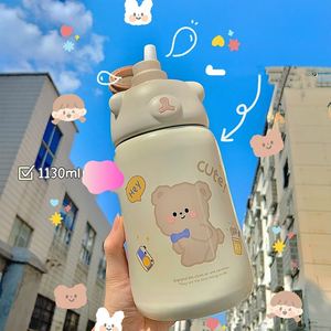 New 1130Ml Cute Kids Cartoon <b>Thermos</b> Cup Water <b>Bottle</b> Gold Plated <b>Thermos</b> With Straw High Color Value Stainless Steel - Product Image 3