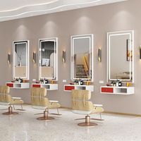 Miroir de salon de coiffure avec miroir de coiffure léger Table miroir de coupe de cheveux et de maquillage mural pour salon de coiffure