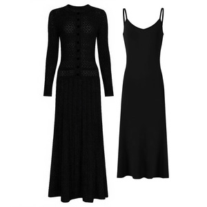 Ensemble élégant en tricot à manches longues pour femmes, comprenant un cardigan en tricot vert clair et une <span class=keywords><strong>robe</strong></span> <span class=keywords><strong>longue</strong></span> à bretelles spaghetti, pour un look décontracté - Product Image 6