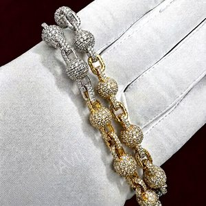 สร้อยคอทองคำแท้ 14K ประดับโมอิสซาไนต์ รับรองโดย IGI ขนาด 9 มม. ดีไซน์ลูกบอลประดับเพชรเต็มเม็ด สไตล์ฮิปฮอปแบบคิวบันลิงค์ - Product Image 1