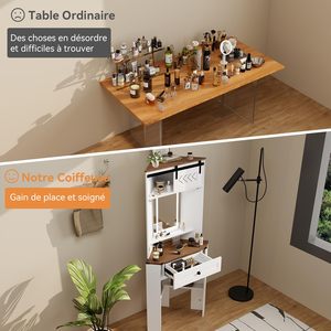 Corner Dressing Table Mirror LED Lighting 1 <strong>Drawer</strong> 6 Hooks 3 <strong>Colours</strong> Adjustable Cosmetic Storage Shelf Modern Bedroom Furniture - Product Image 5