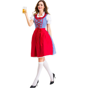 Vestido Dirndl Bávaro para Mujer Adulta, Disfraz de Oktoberfest, Falda a Cuadros Roja y Azul, Delantal, Ropa de Fiesta - Product Image 4