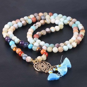 Collier de prière Japamala en pierre d'amazonite de 8 mm avec pendentif en forme de pendentif bohème <span class=keywords><strong>attrape</strong></span>-rêves pour femmes, collier de 108 perles - Product Image 1