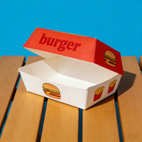 Boîte à hamburger jetable personnalisée avec logo imprimé, biodégradable, gaufrée, pailletée, recyclable, de qualité alimentaire, pour la restauration rapide à emporter