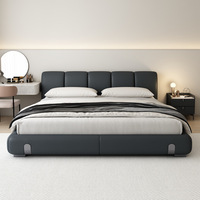 Lit en cuir véritable minimaliste italien Dune, grand lit double moderne et simple de 1,8 m pour chambre principale, lit de mariage en cuir artistique