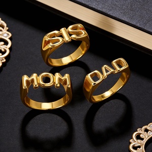 DUOYING 18K Gold PVD Plated Family Letter <strong>Ring</strong> Stainless Steel Titanium Steel Waterproof Mom <strong>Dad</strong> Sister <strong>Ring</strong> - Product Image 1