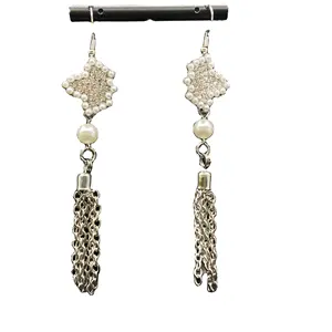 Fashion Luxury Maple Leaves Pearl Rhinestone Tassel Drop Earrings Dangle Retro Earrings Women's Jewelry Wholesale