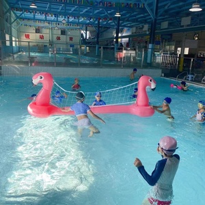 Flotteur gonflable flamant rose pour piscine, ensemble de volley-ball gonflable, jeu de sports aquatiques d'été avec structure de volley-ball - Product Image 2